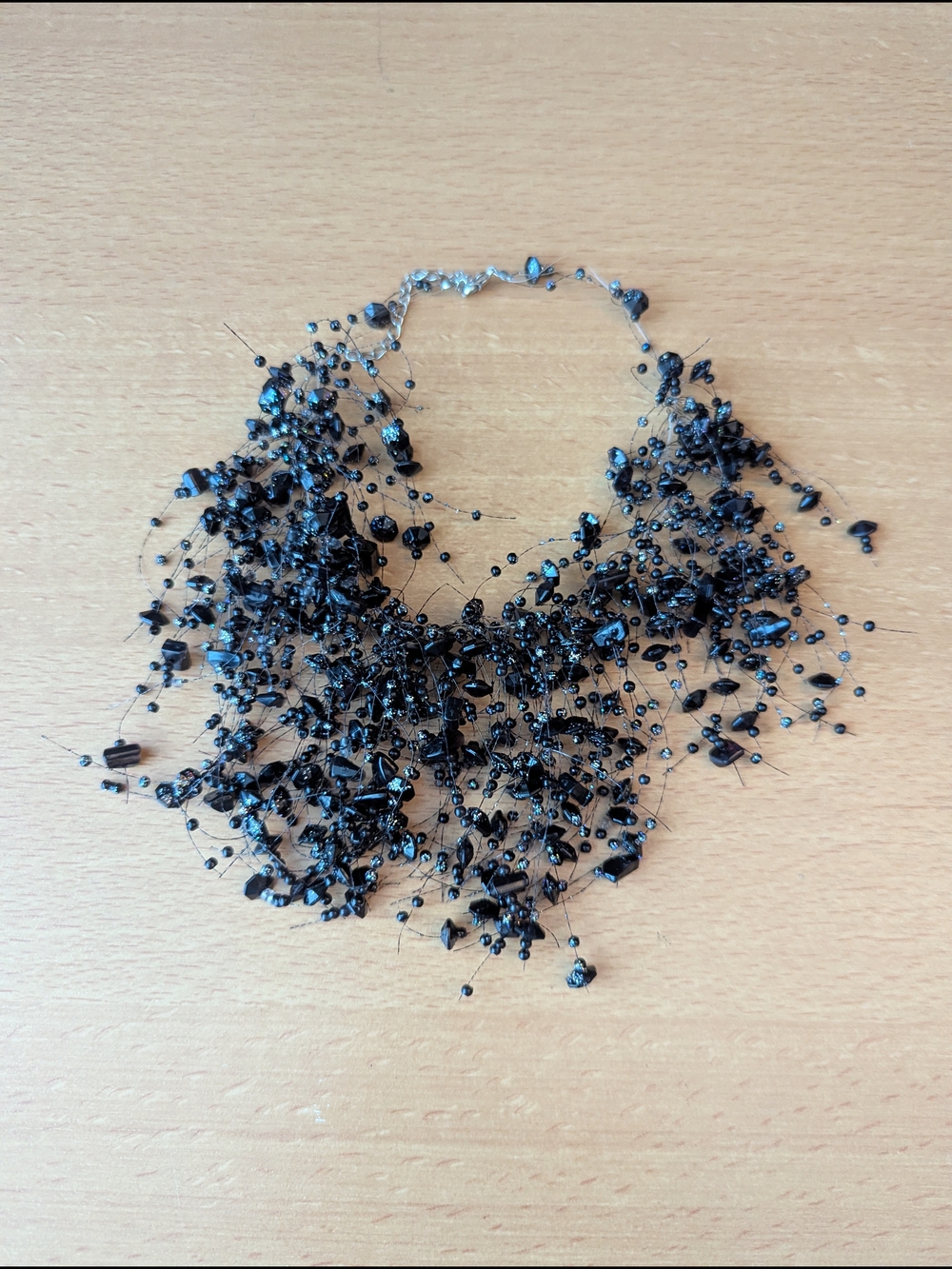 Black Multi-Strand Beaded Statement Necklace